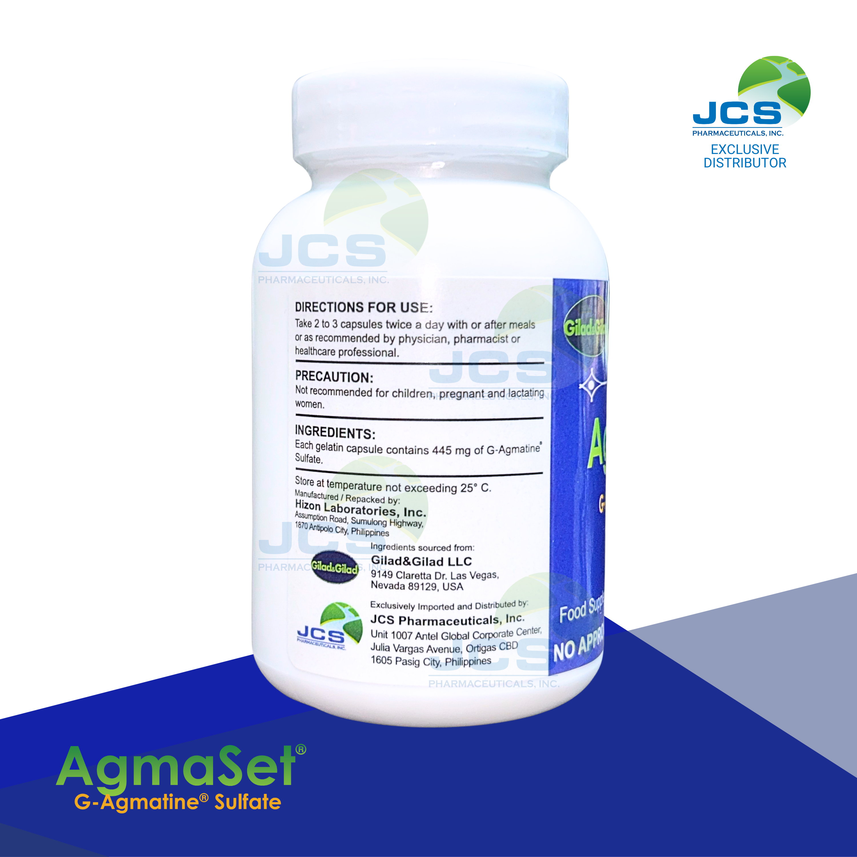 AgmaSet G-Agmatine Sulfate 120 Capsules x 2 Bottles – JCS Pharmaceuticals
